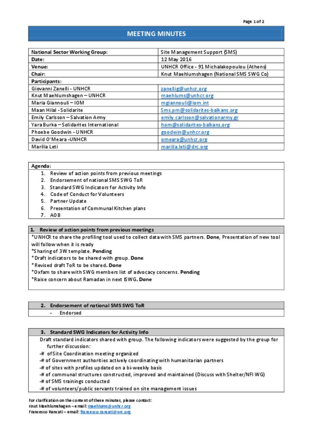 Document - National SMS SWG_MoM_21 Intended For Standard Minutes Of Meeting Template