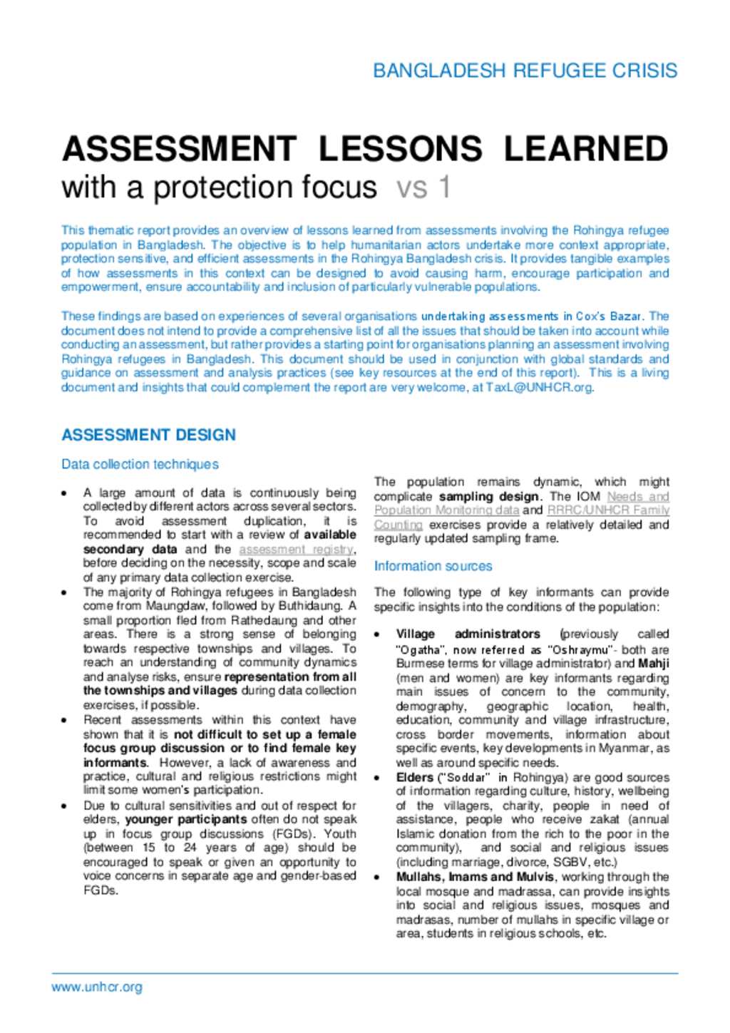 Document - Assessment Lessons Learned with a Protection Lens